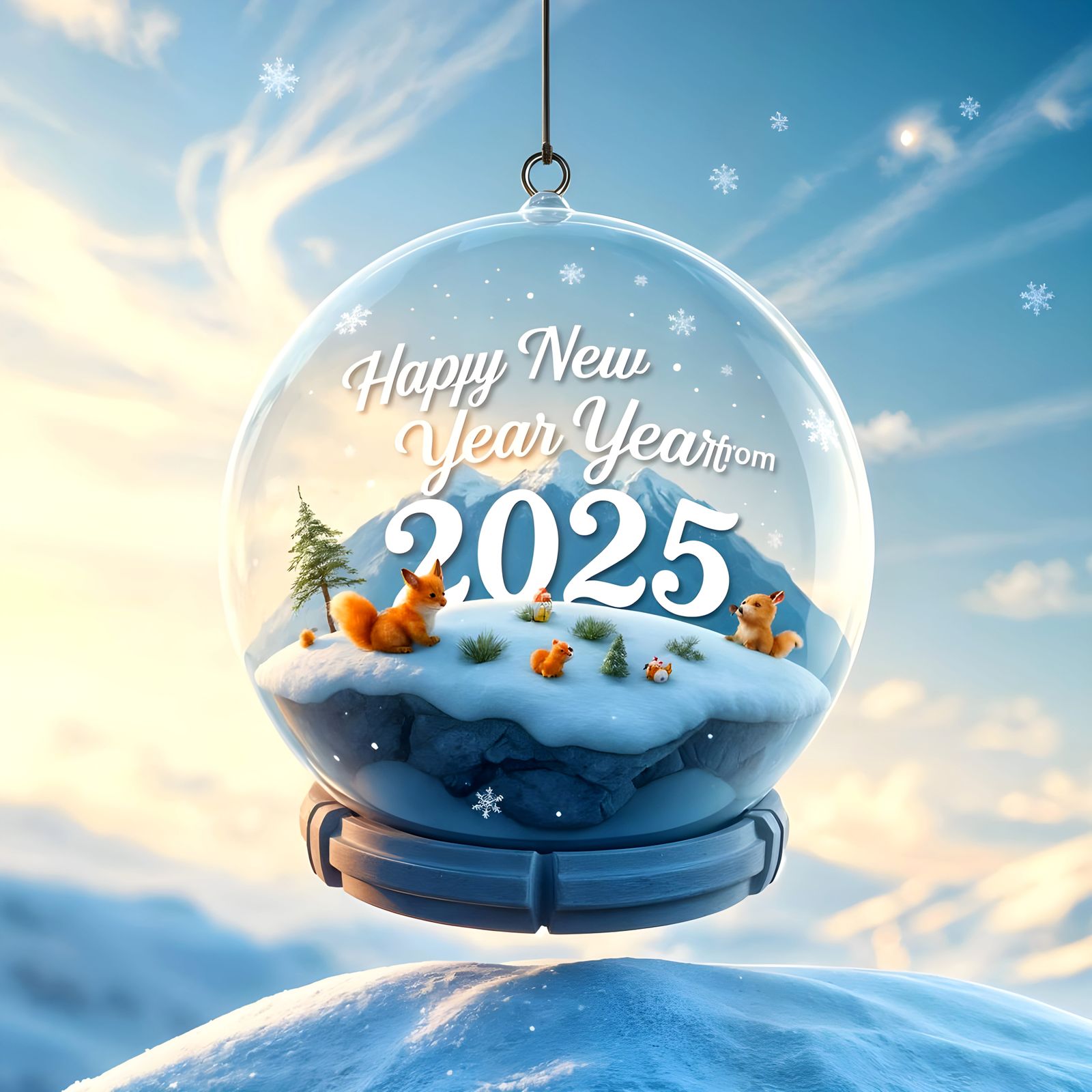Enchanted New Year's Snow Globe in Whimsical Fantasy Style