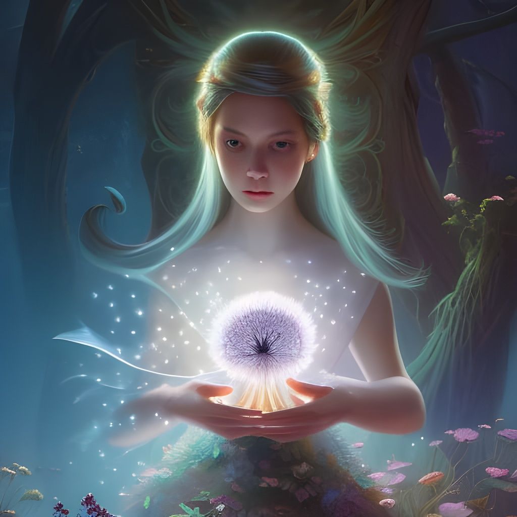 Ornate Dandelion with Cute Eyes in Deco Style