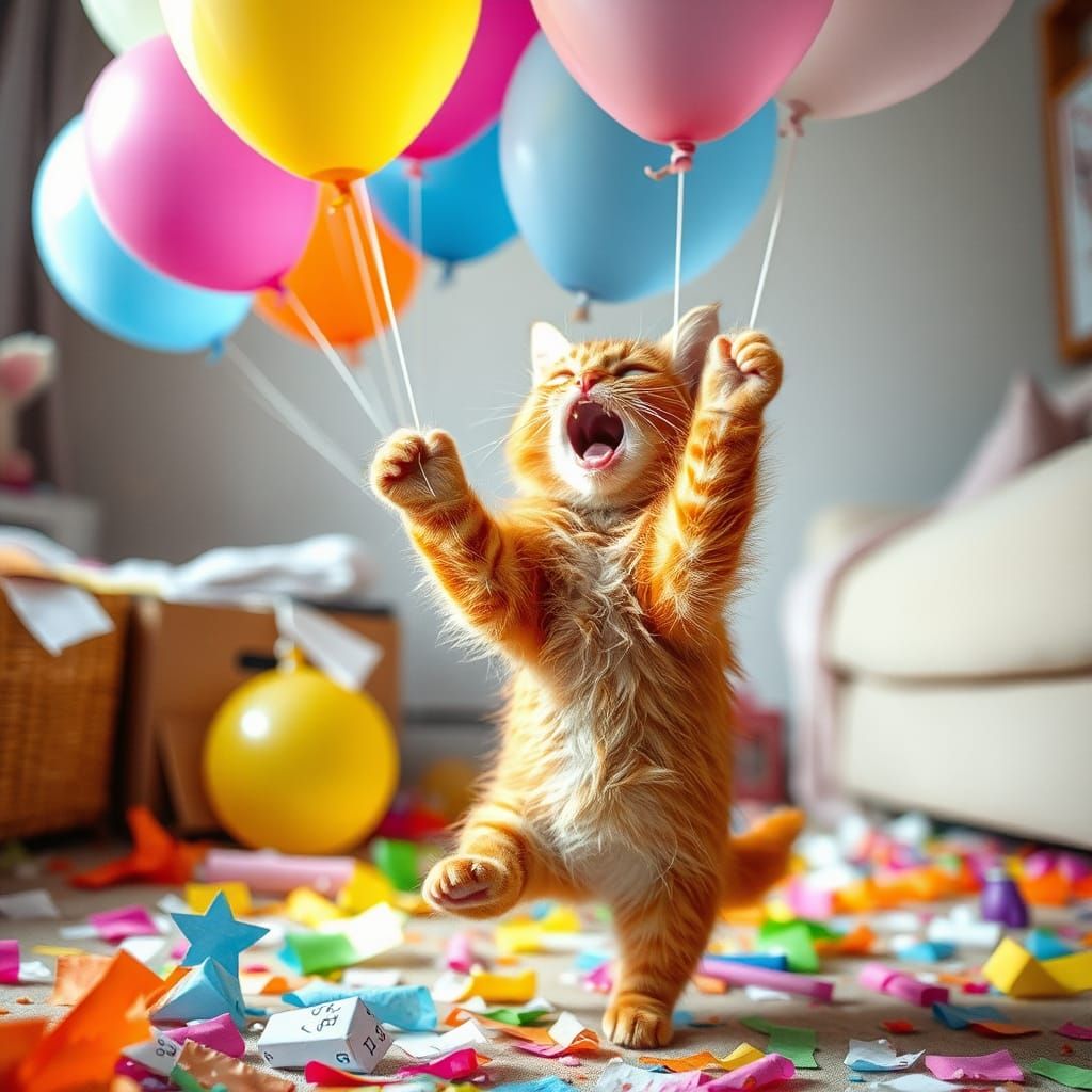 Surprised Kitten and Exploding Balloons