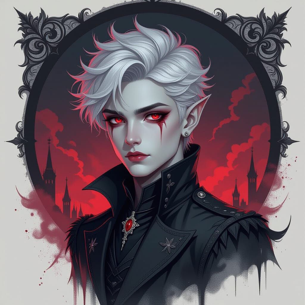 Dark Fantasy Portrait of Young Demon with Red Eyes