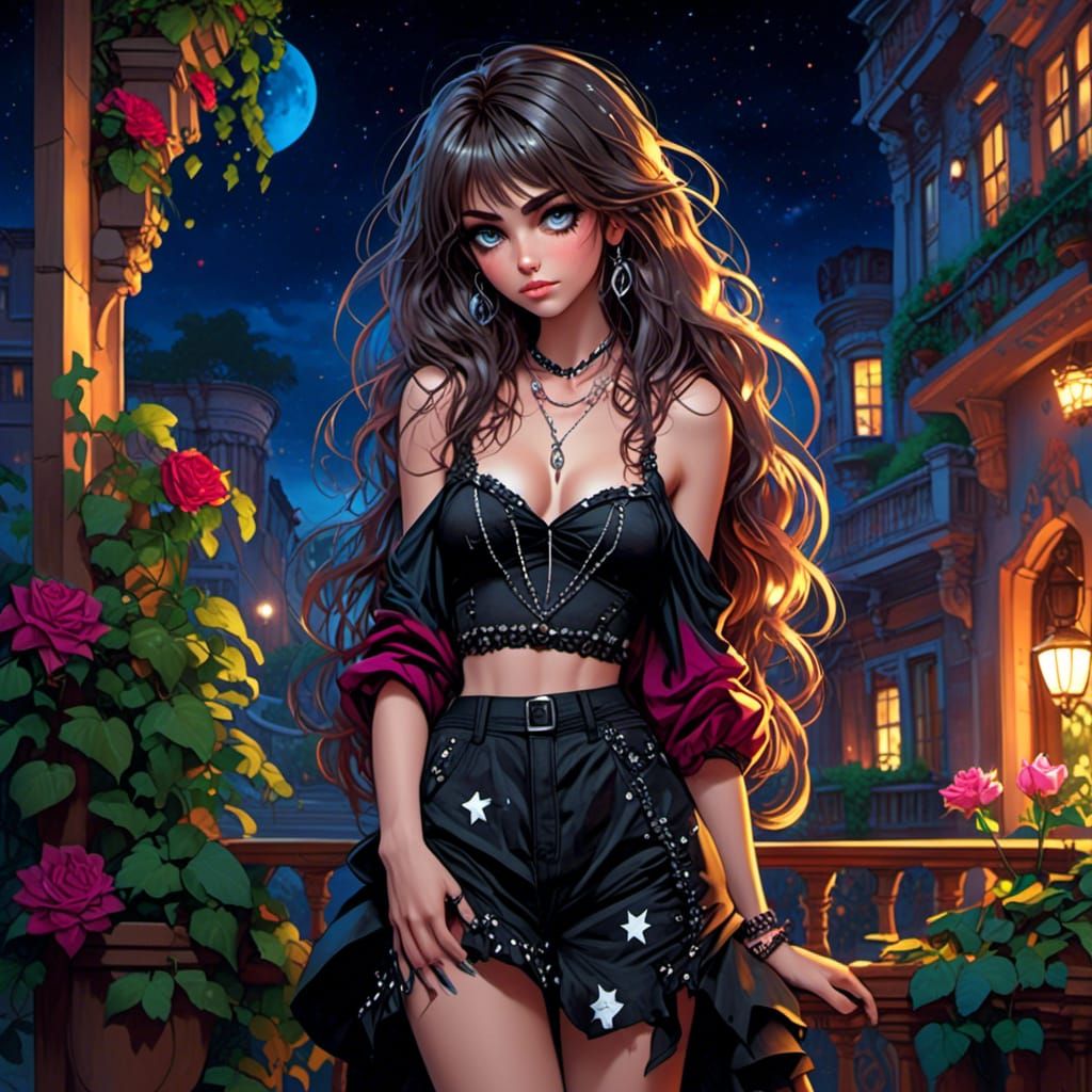 Mischievous Woman in Lush Garden, Detailed Oil Painting