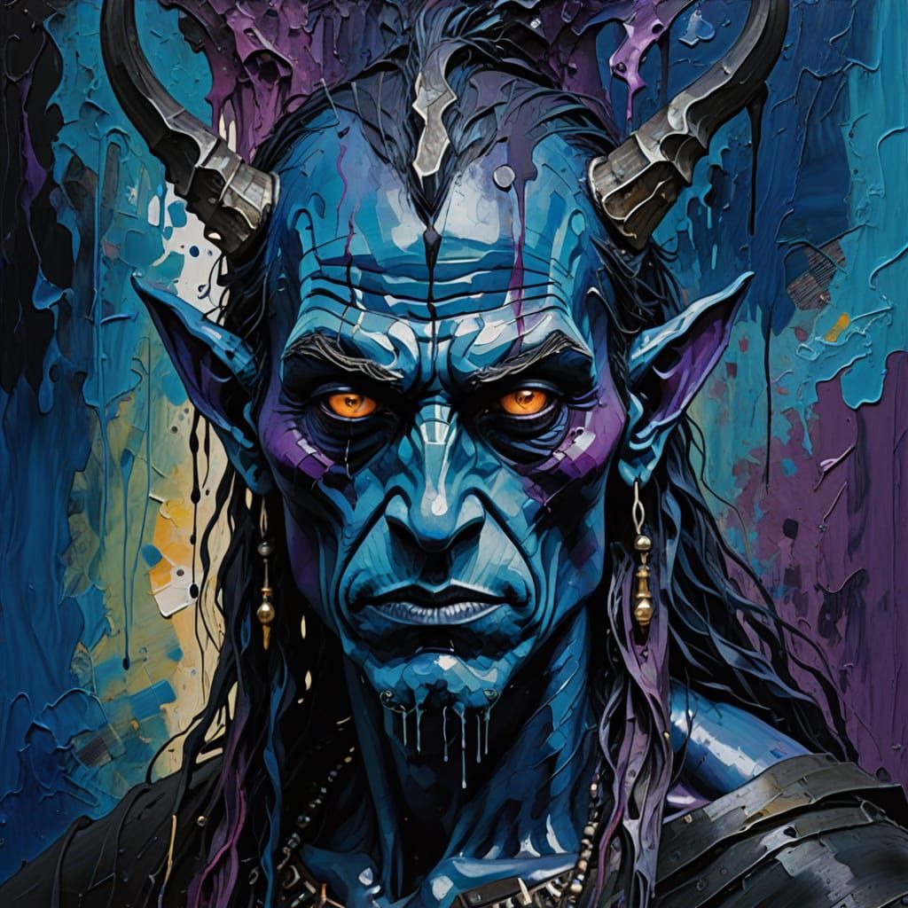 Impasto Expressionist Masterpiece of a Dark Elf Shaman