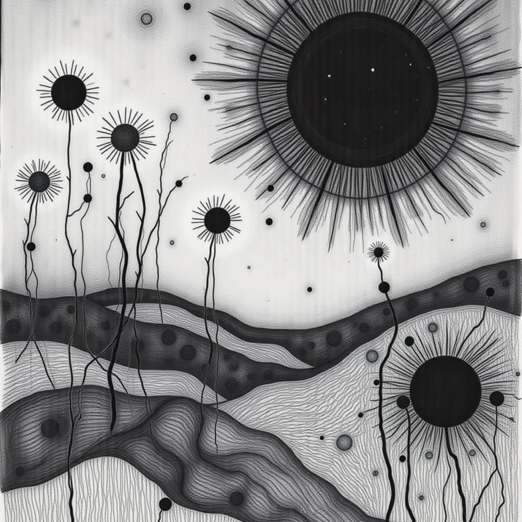Mystical Black and White Dreamscape Etching