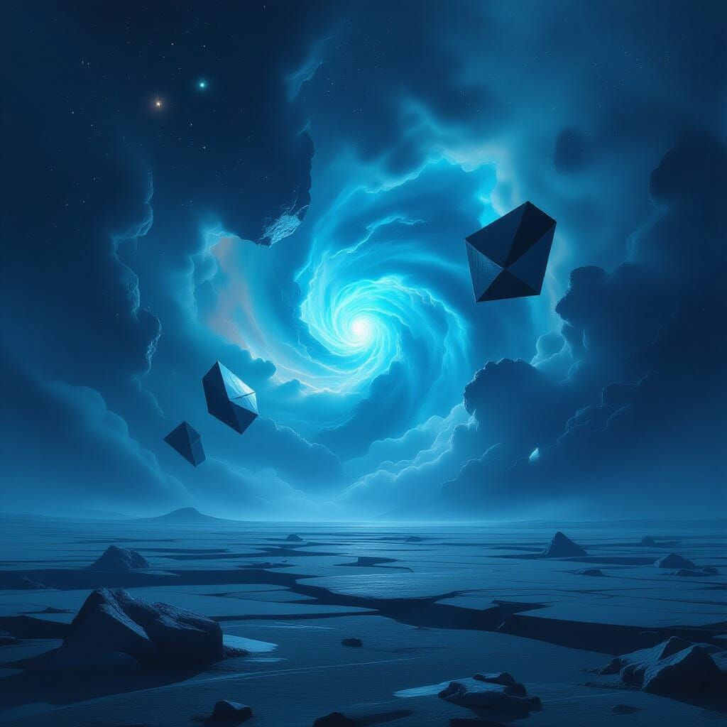 Surreal Cosmic Void with Abstract Shapes and Nebulae