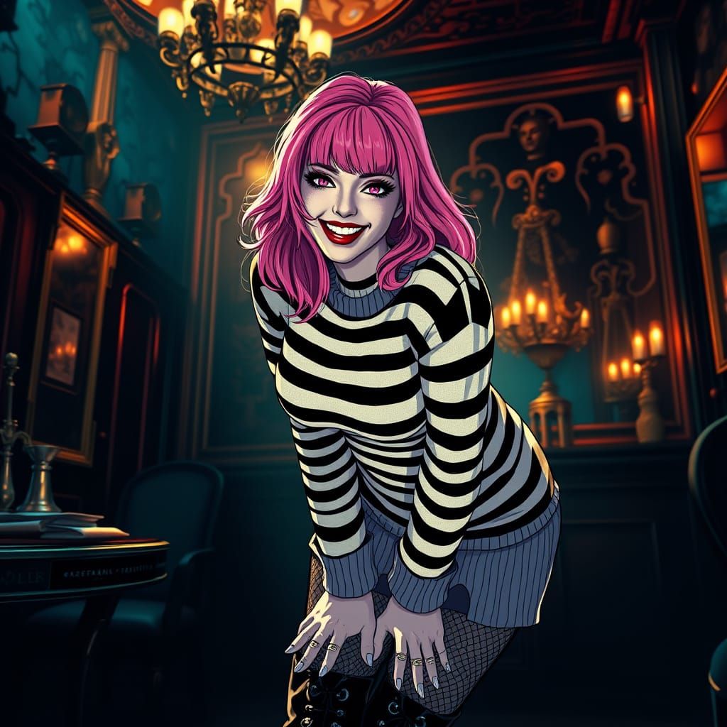 Confident Gothic Goddess in Mystical Parlour