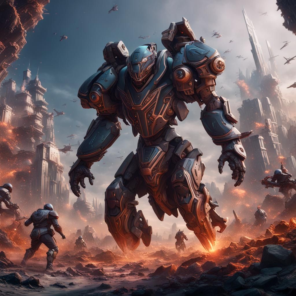 Futuristic Soldier Battle in Detailed Matte Painting