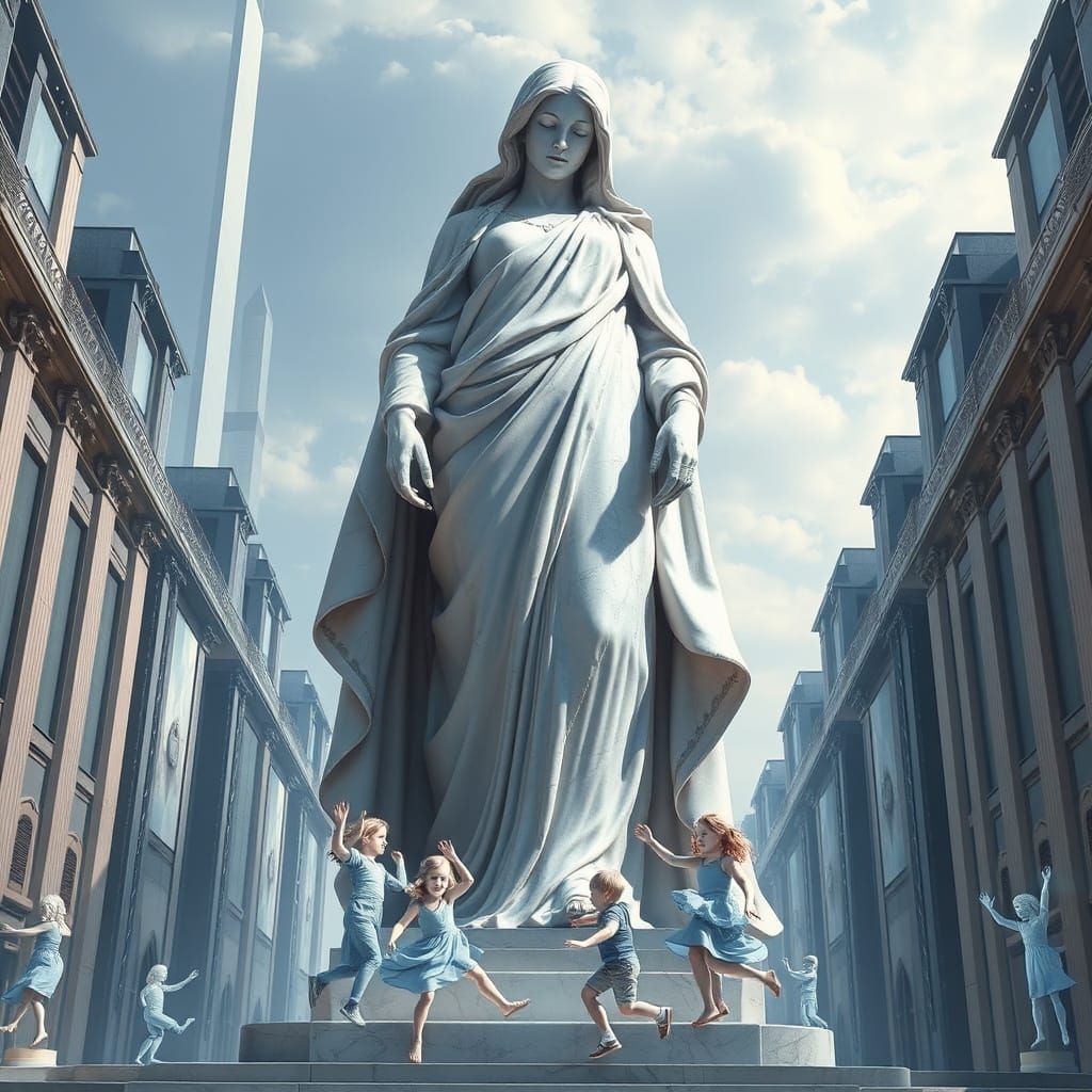 Futuristic City: Colossal Marble Mother Statue