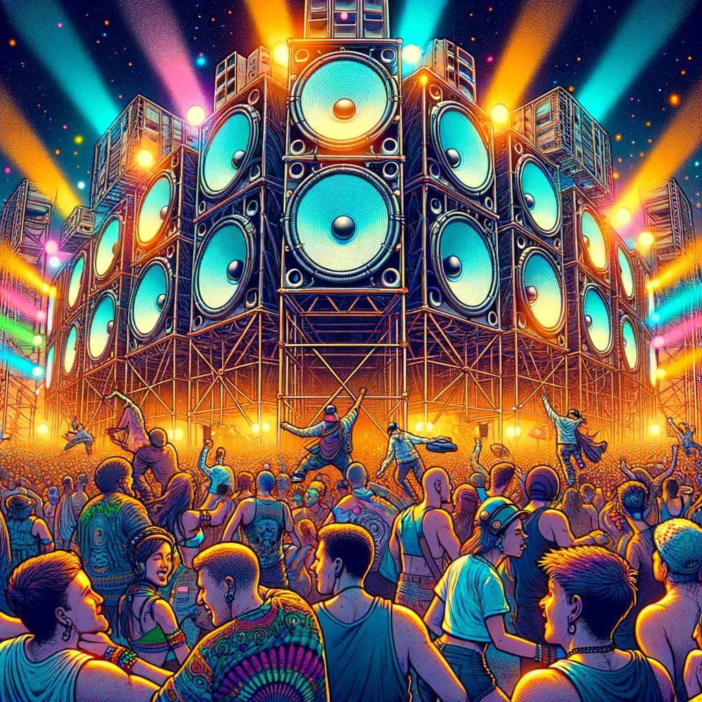 Vibrant Free Tekno Rave Scene at Night