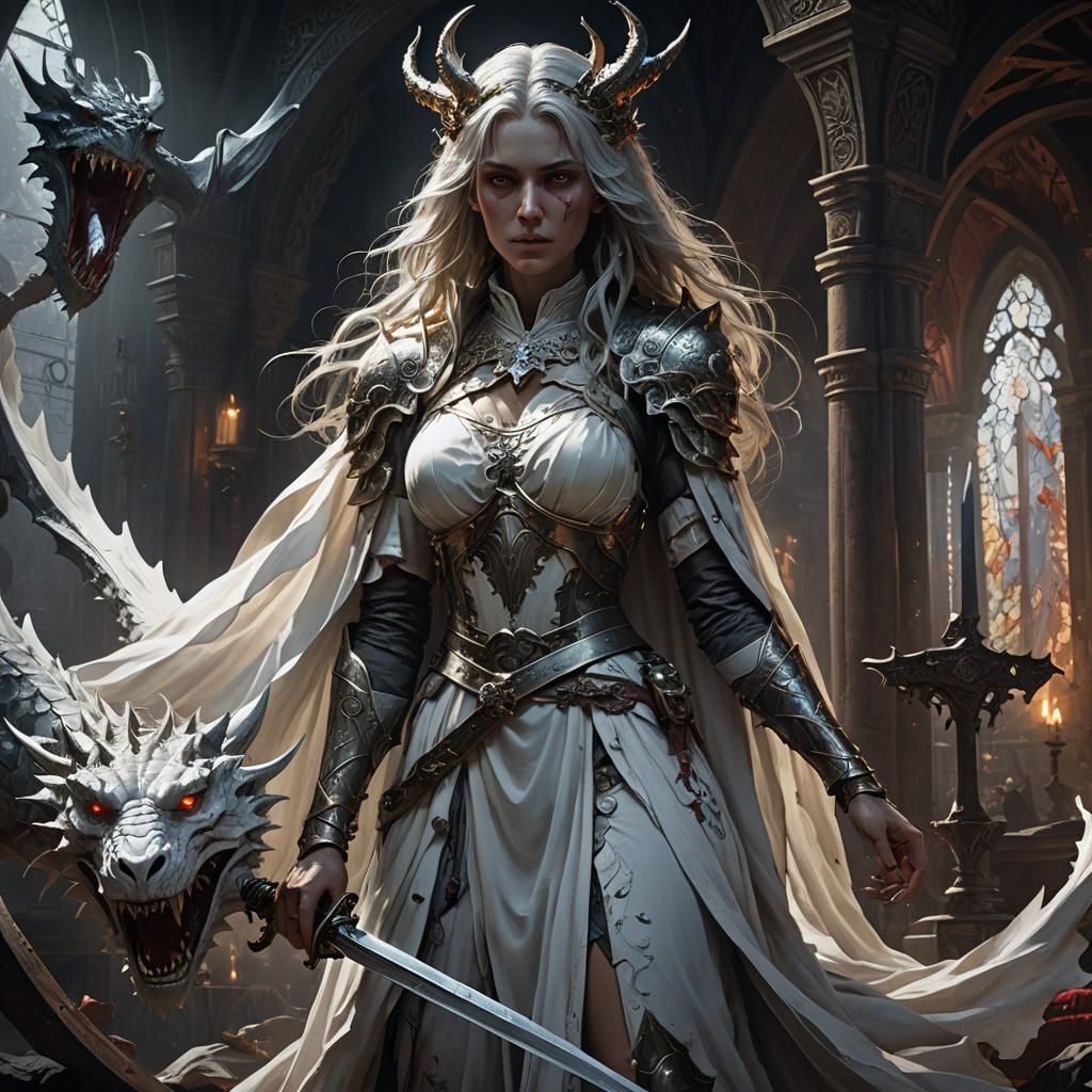 Ghostly Lady with Dragon, Dark Fantasy Art