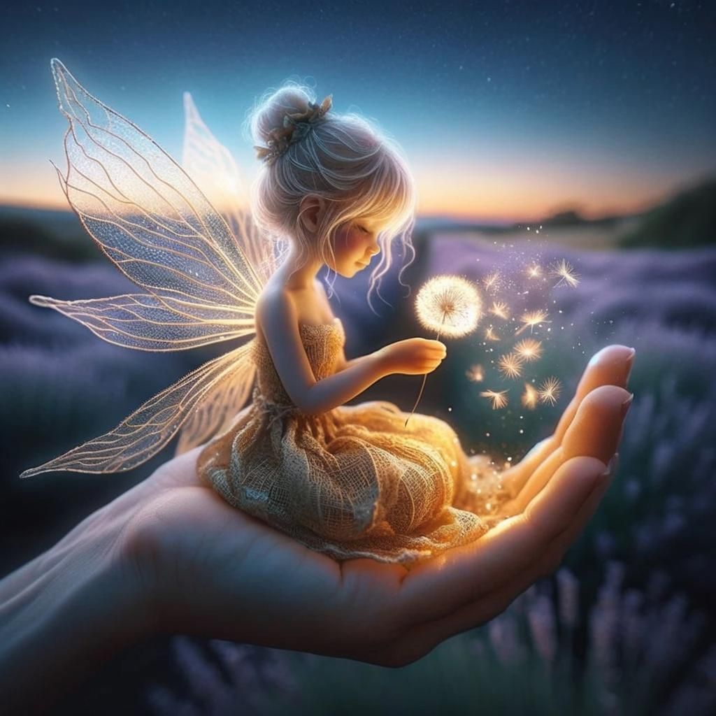 Enchanted Forest Sprite with Shimmering Wings and Glowing Or...