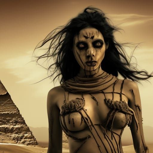 Deadly Mummy in Egypt Desert Horror Style