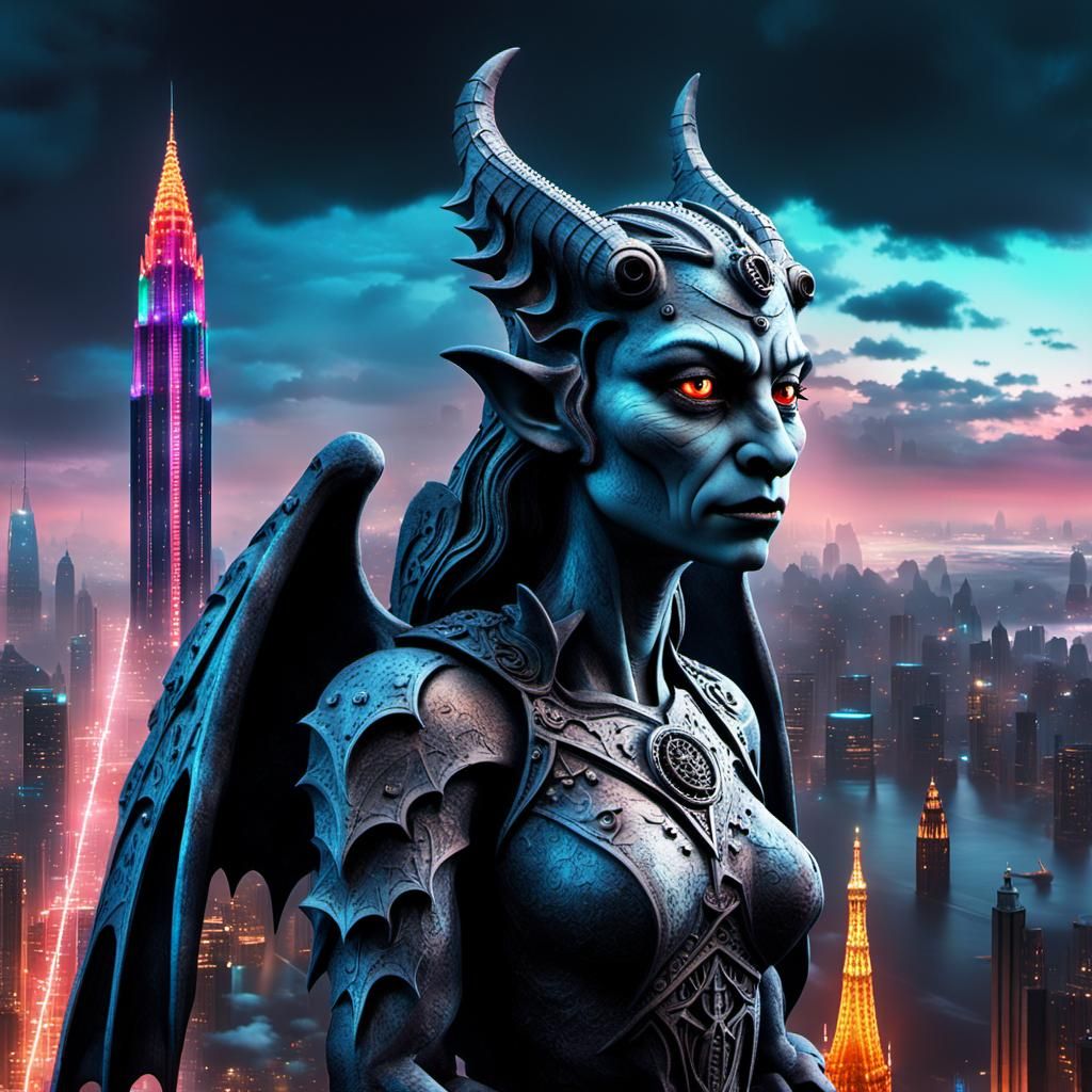 Majestic Gargoyle Overlooks Gothic Cityscape
