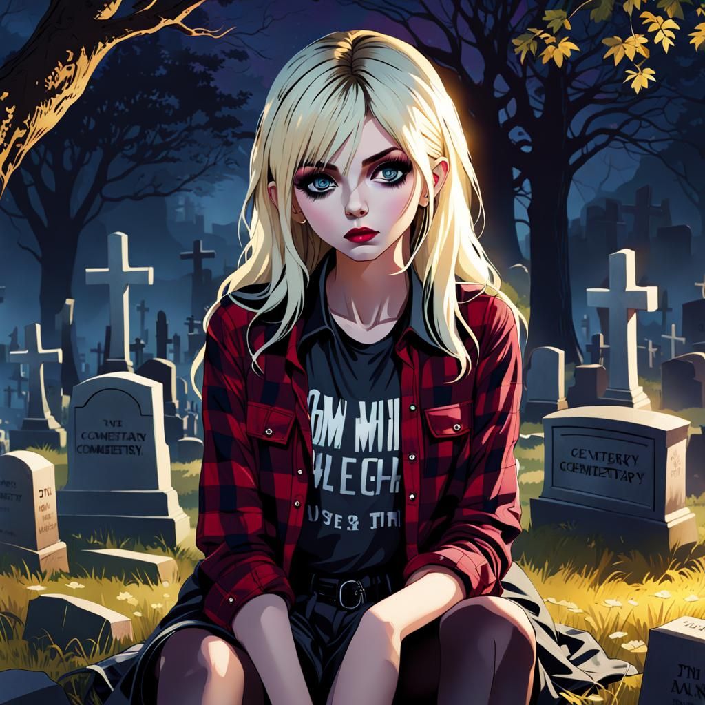 Dark Cemetery Portrait in Hyperrealistic Style