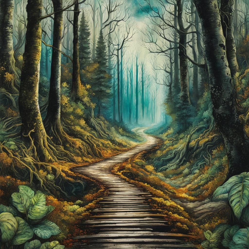 Abandoned Forest Road: Neo-Victorian Collage Art