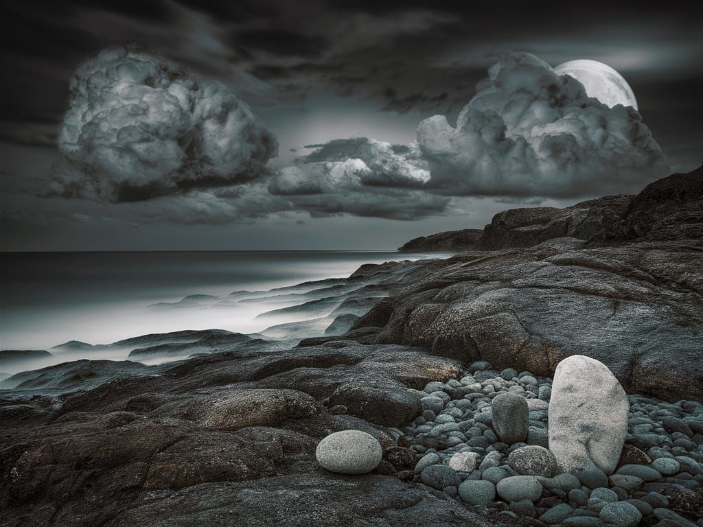 Stormy Coastline Sculpture with Ethereal Light