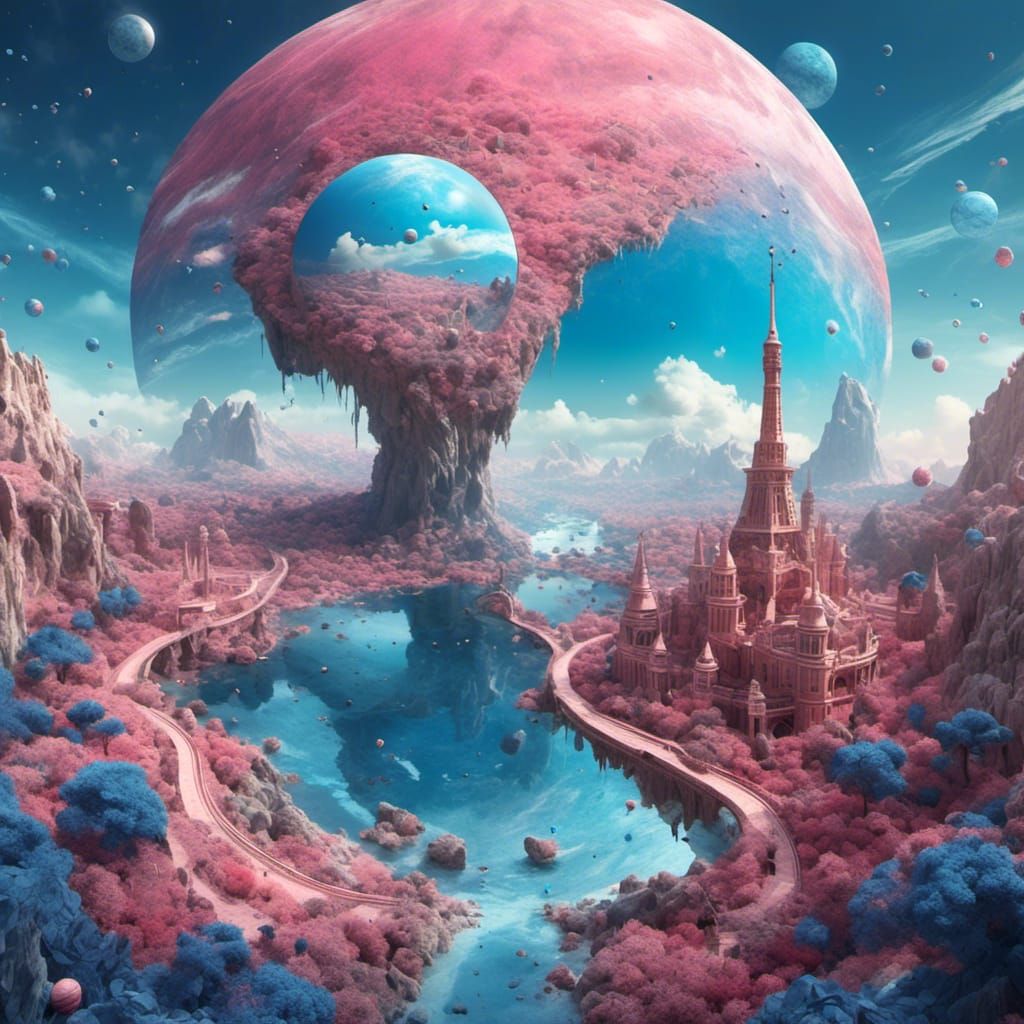 Fantasy Planet Divided by Emotion, Hyperreal Illustration