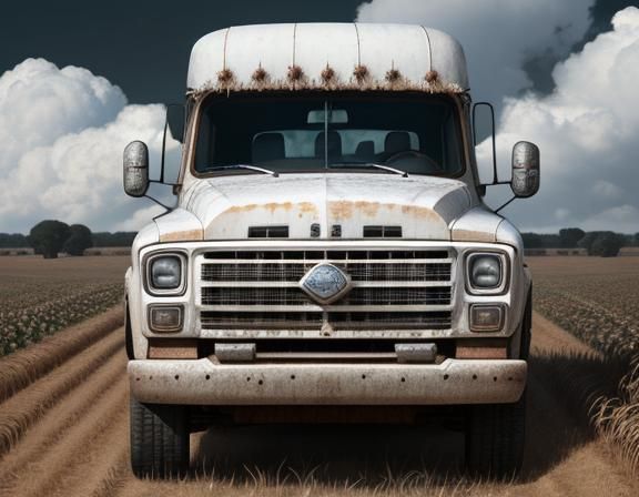 Epic Abandoned White Truck Portrait in a Rustic Farm Landsca...