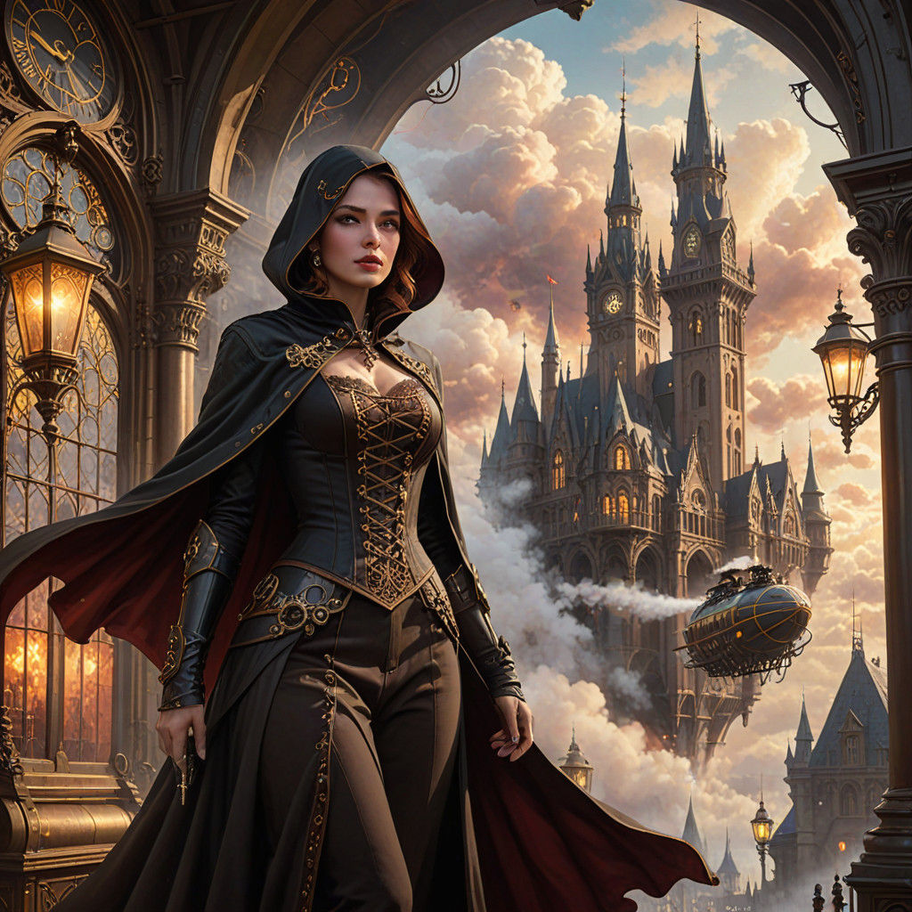 Steampunk Cityscape with Airship and Thieves