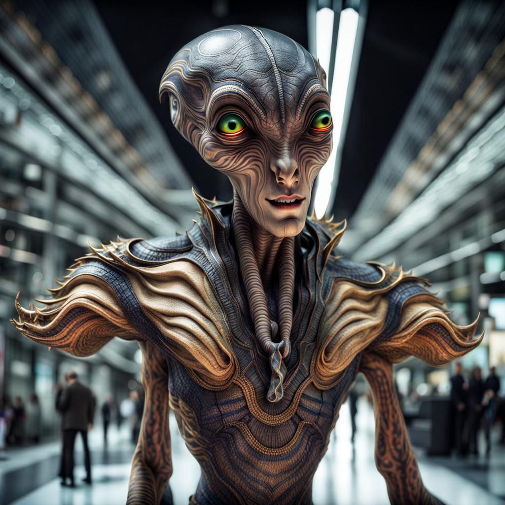 Photorealistic Aliens in Fashionable Clothing: Detailed Phot...