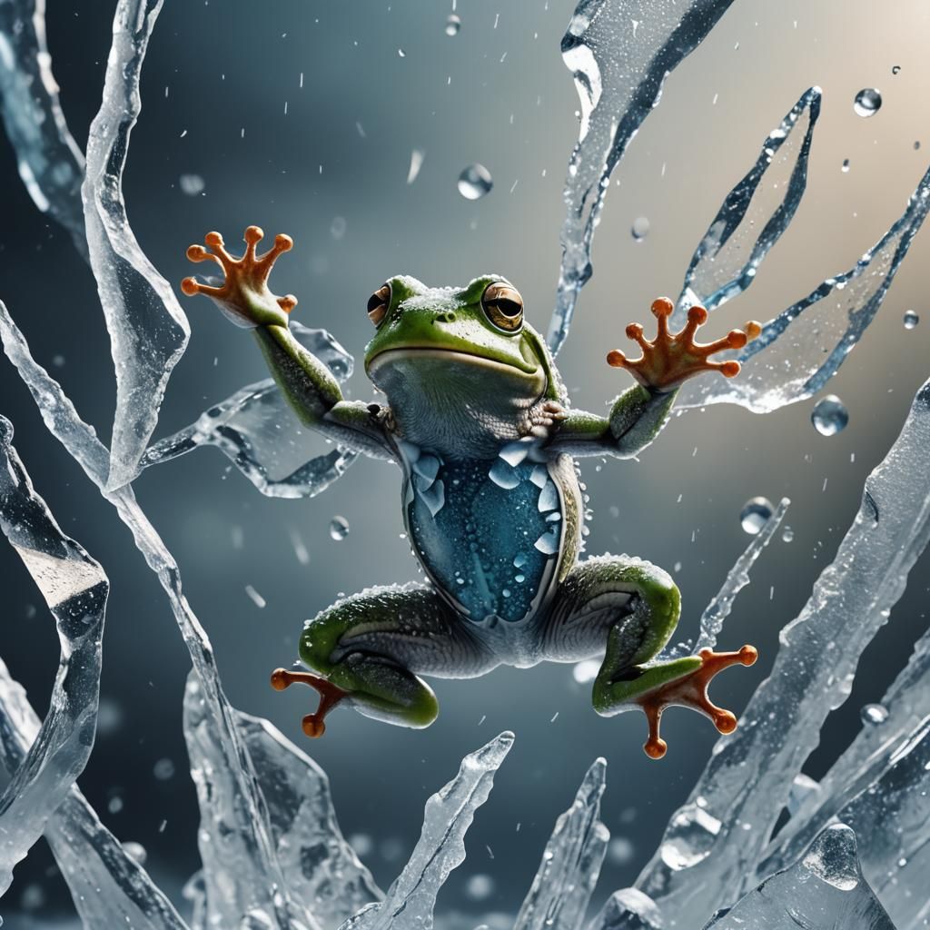 Frozen Frog in Ice: Macro Concept Art