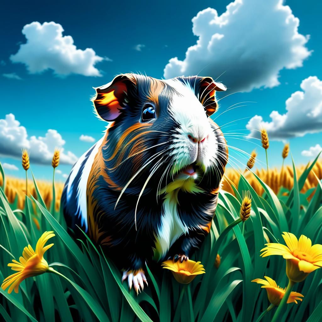 Guinea Pig in Wheat Field: Vector Fantasy Art
