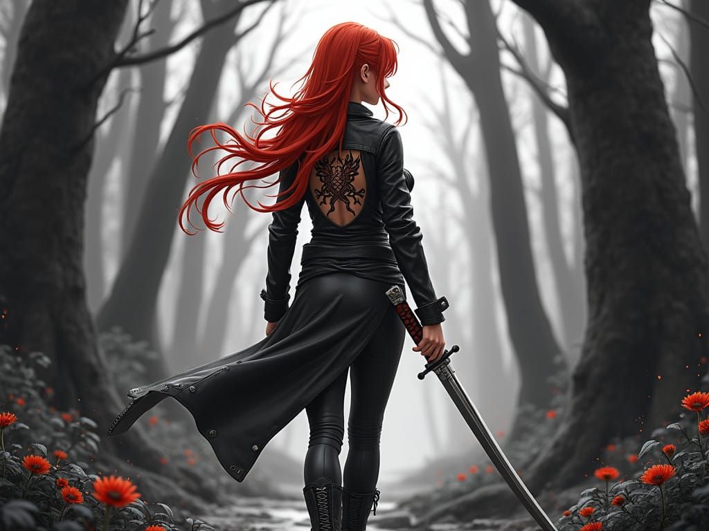 Sensual Warrior Reveals Dragon Tattoo in Anime-Inspired Art