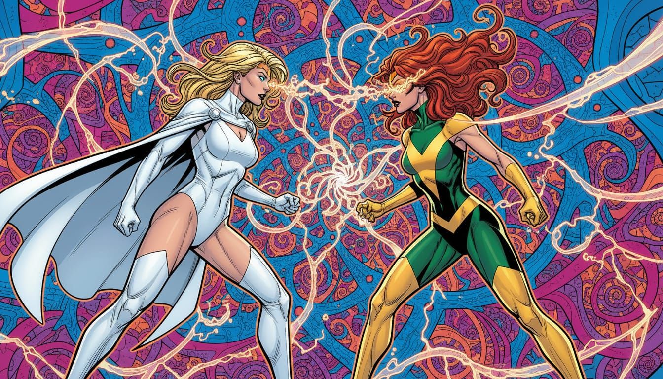 Emma Frost vs Jean Grey Psychic Battle Comic Art