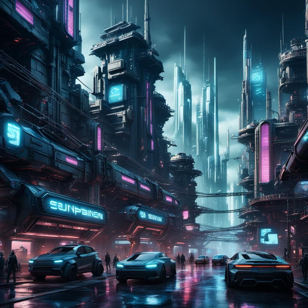 Futuristic Cyberpunk City in Detailed Matte Painting