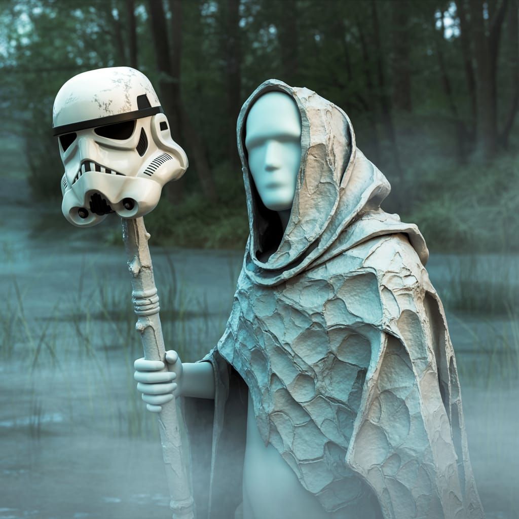 Spectral Paper-Mache Figure in Ethereal Swamp