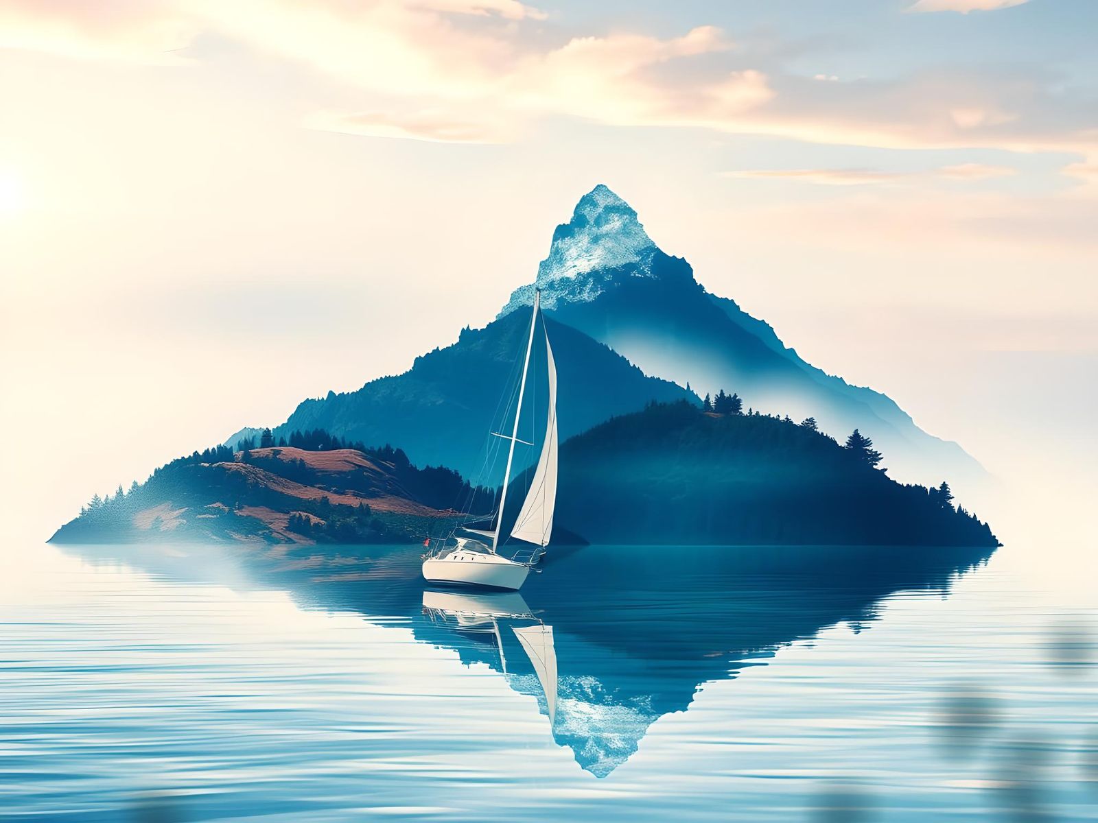 Double Exposure Sailboat and Island Concept Art