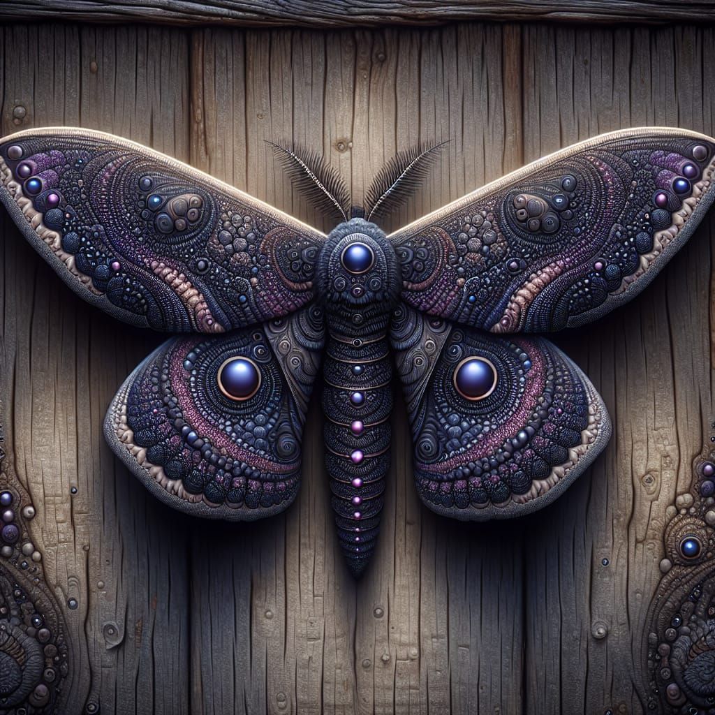 Detailed Paisley Black Witch Moth on Wood Wall