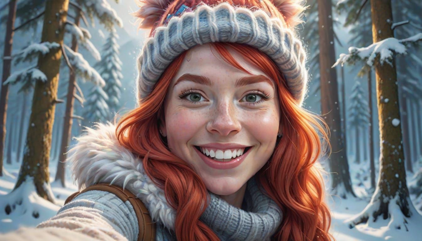 Smiling Red Haired Queen Surprised by Playful Yeti in Snowy ...