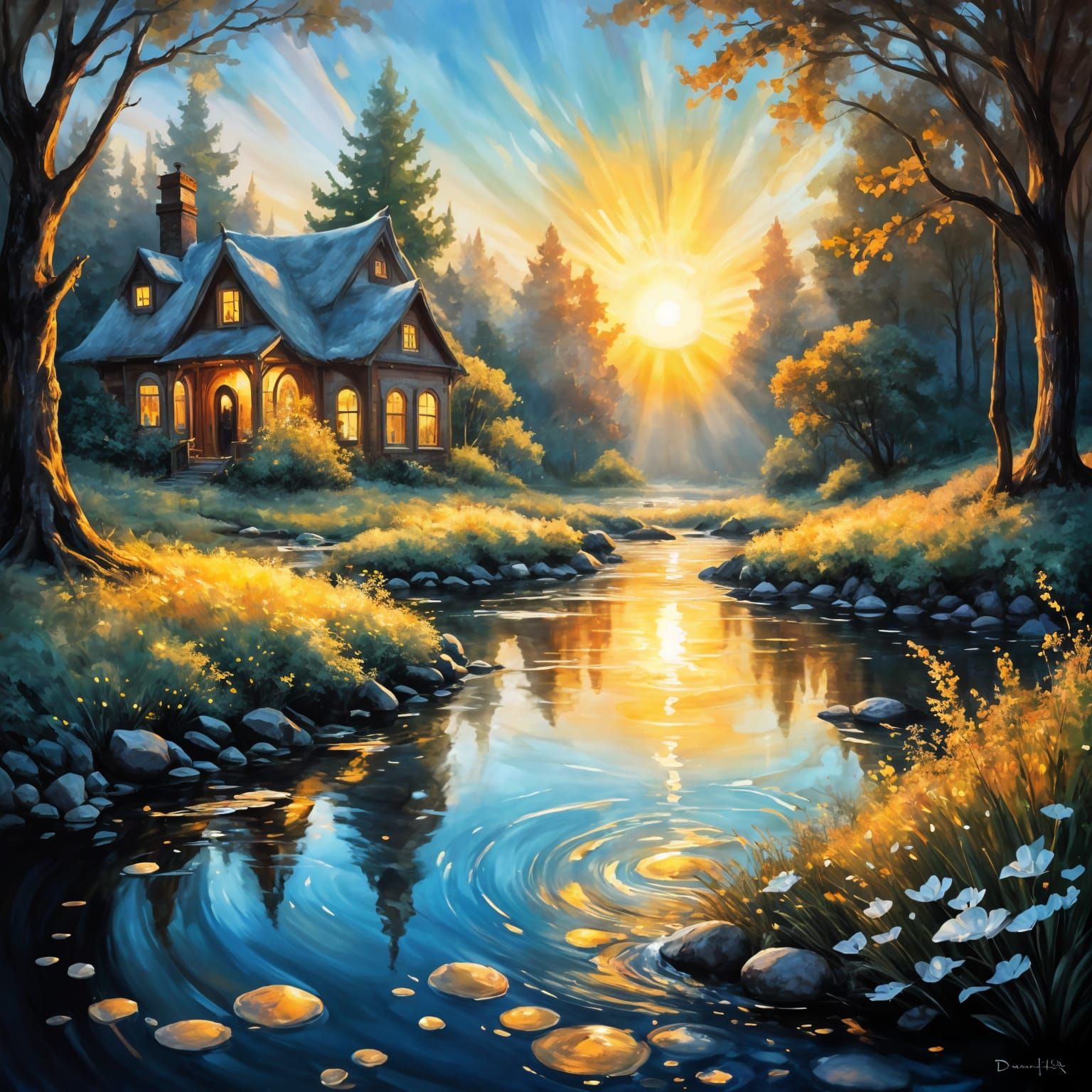 Cozy Cottage Interior as Detailed Oil Painting
