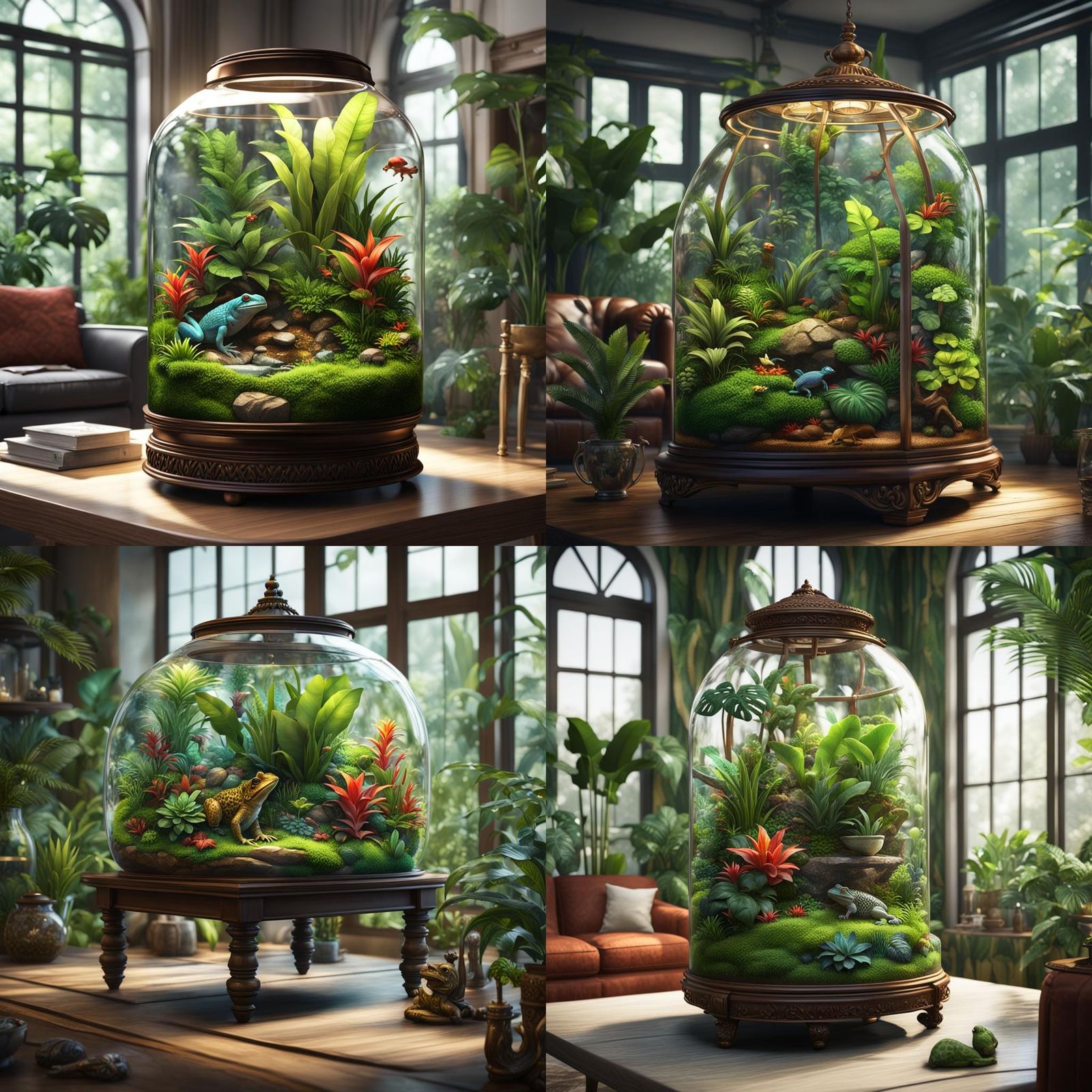 Tropical Terrarium with Colorful Frogs, Detailed Matte Paint...