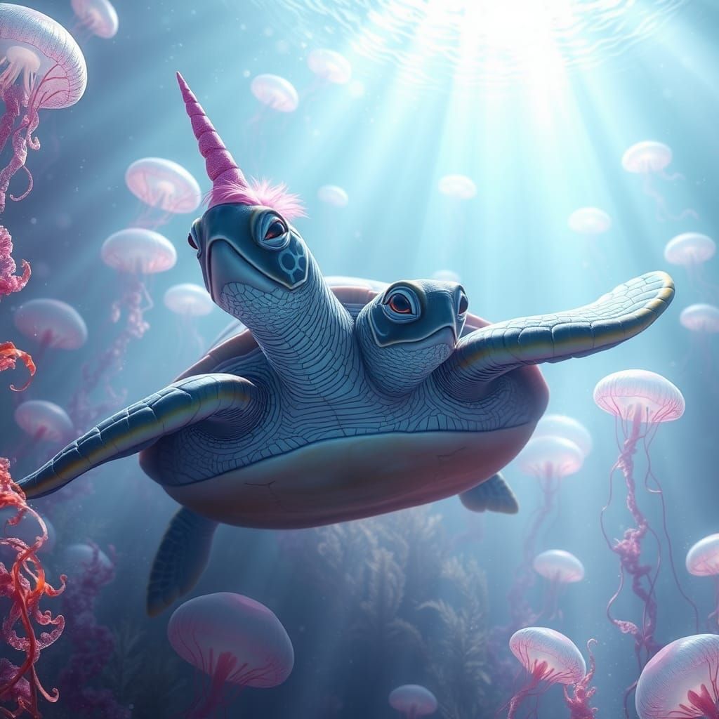 Majestic Fantasy Sea Turtle in Enchanted Underwater Realm