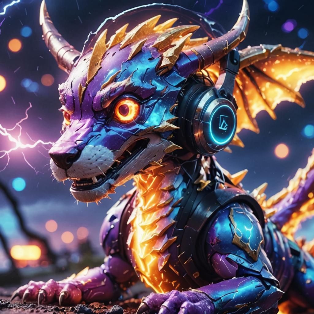 Electric Lightning Bolt Illuminates Night Sky: Digital Art