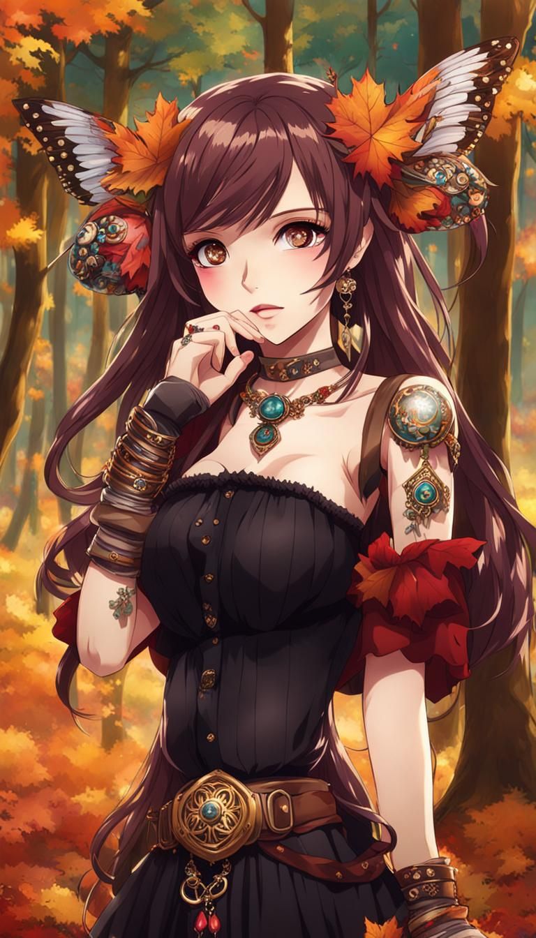 Gothic Girl with Tattoos in Anime Style