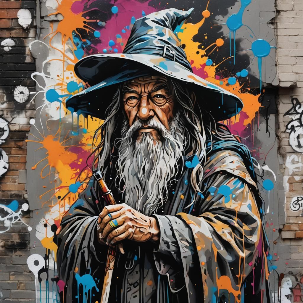 Gandalf as Colorful Graffiti Street Art
