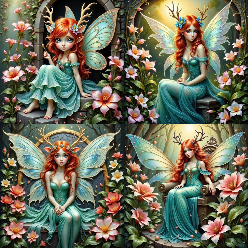 Enchanted Woodland Fairy with Antlers and Turquoise Gown
