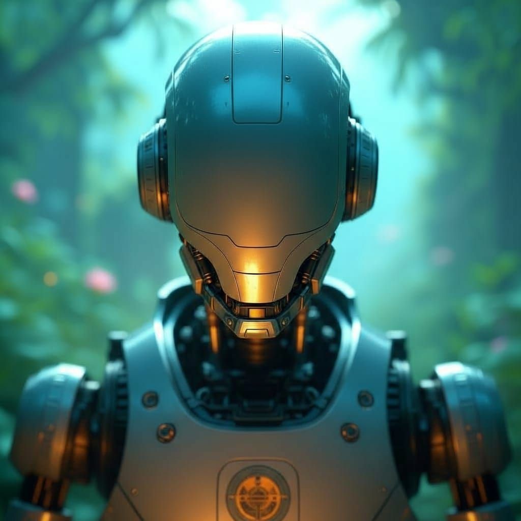 Clockwork Automaton in Bioluminescent Alien Garden