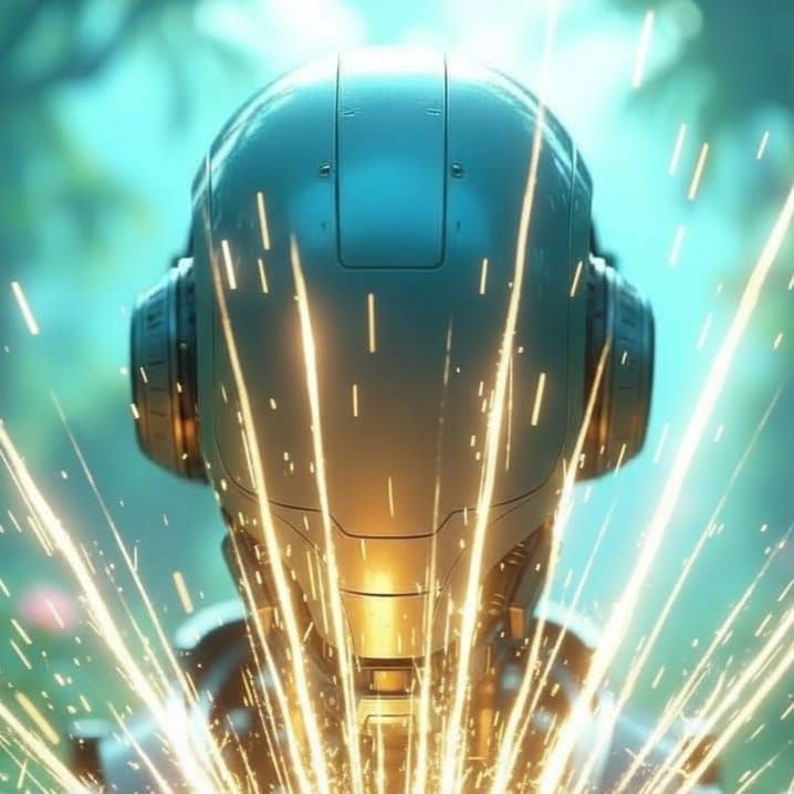 Automaton's Bioluminescent Garden: Painterly Sci-Fi Art