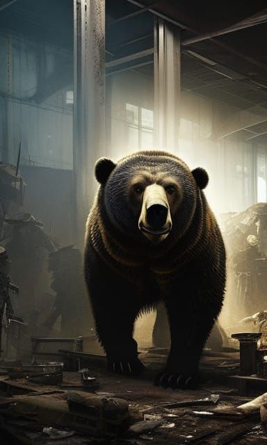 Horror Bear Soldier Crime Scene: Hyperdetailed Concept Art