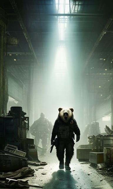 Horror Bear Soldier at Crime Scene