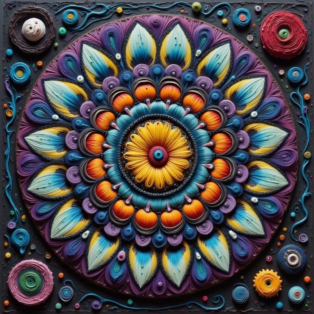 Embroidered Mandala in Edward Gorey Style