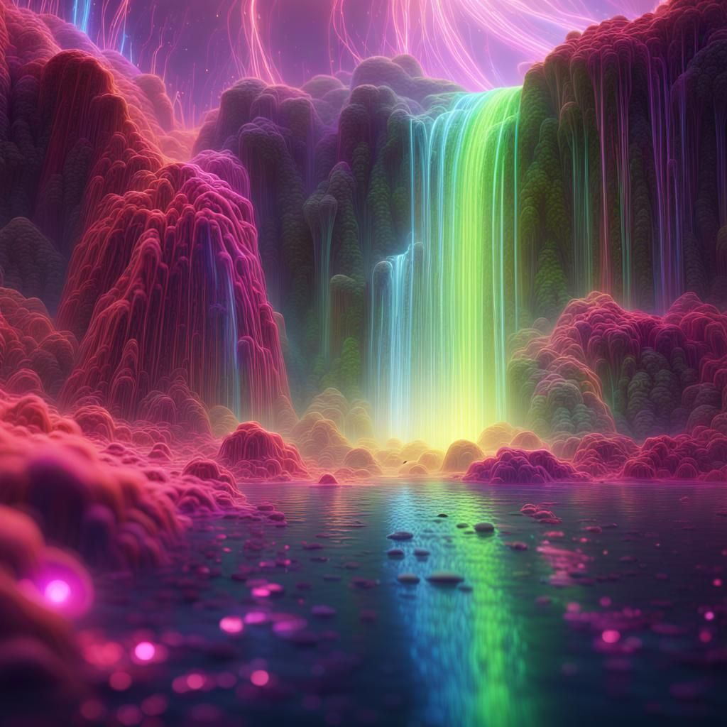 Neon Waterfalls Of The Planet Rutilania