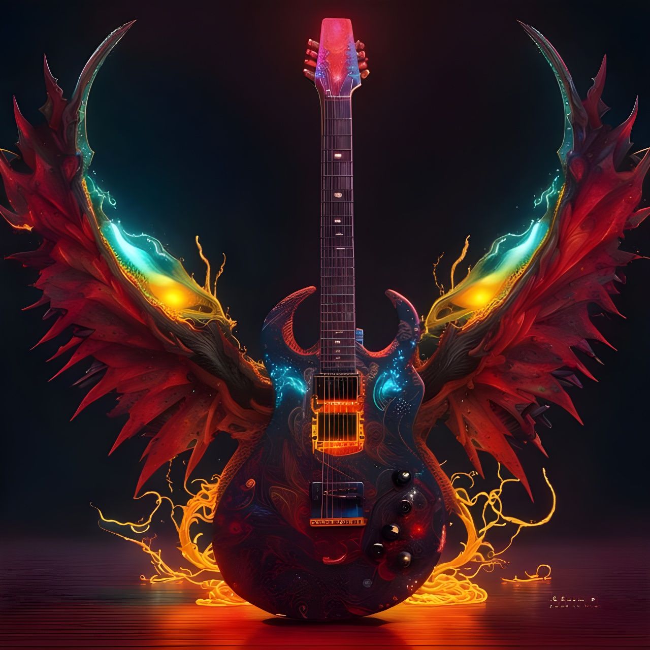 Electric Dragon Wings Guitar in Biopunk Style