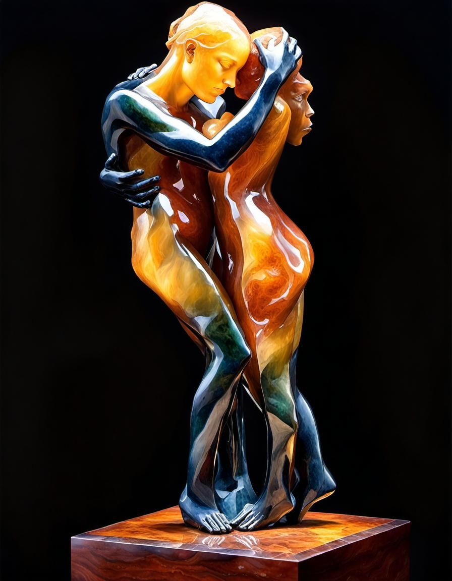 Entwined Heads in Lumino Kinetic Cloisonné Style