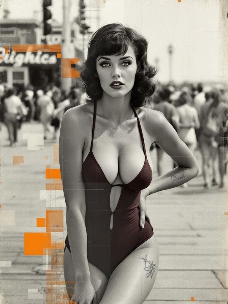 Boardwalk Woman in Rauschenberg Schwitters Bauhaus Style