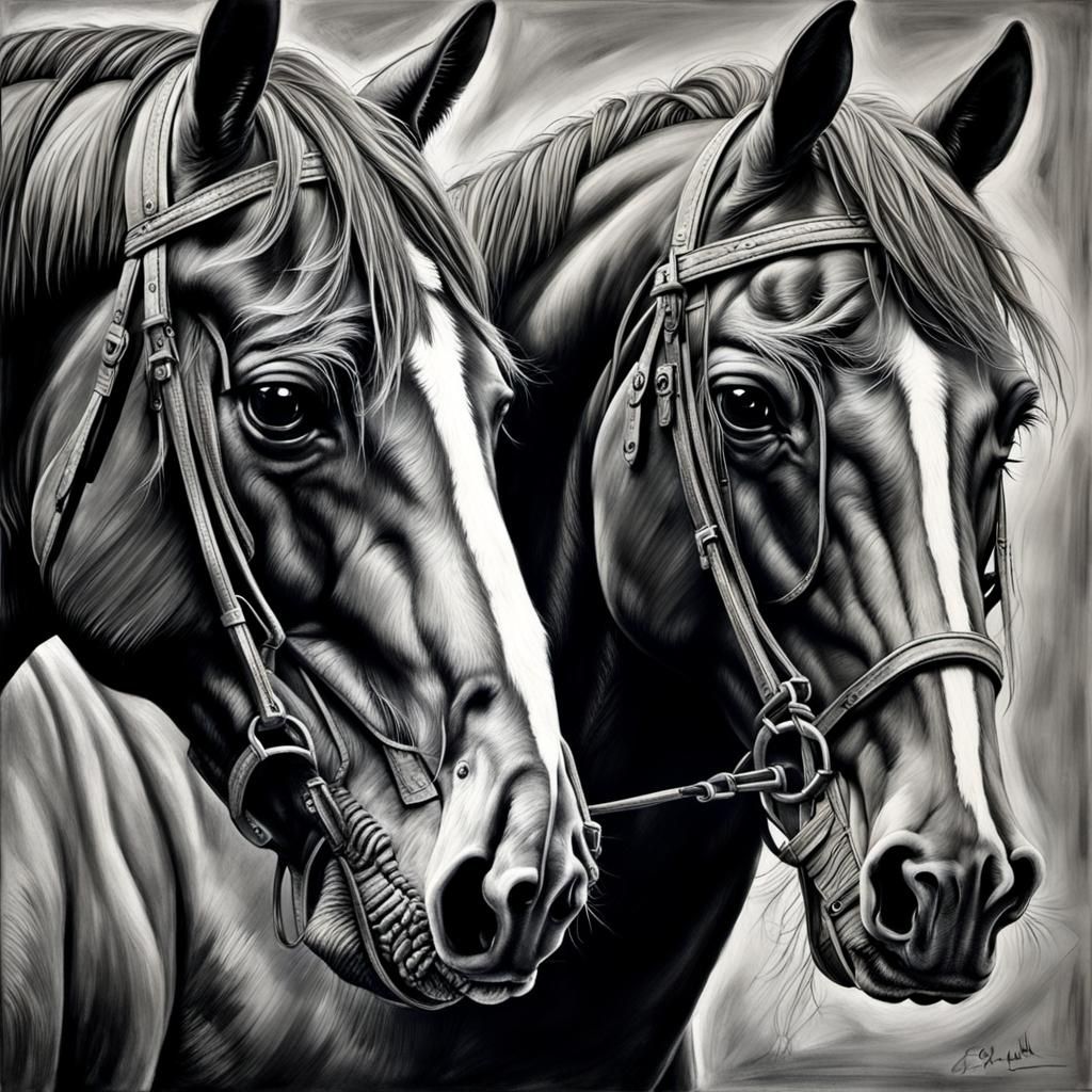 Charcoal Drawing: Wisdom and Horses