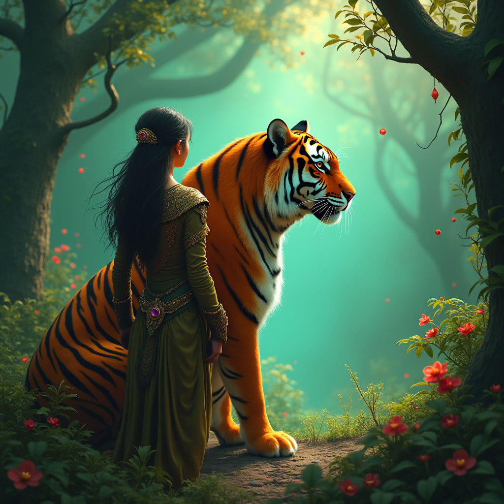 Mystical Forest Guardian with Bengal Tiger